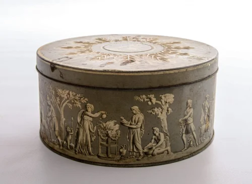 Grey Biscuit Container with Figures
